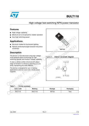 BULT118 datasheet cover page
