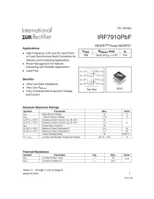 IRF7910 数据手册首页