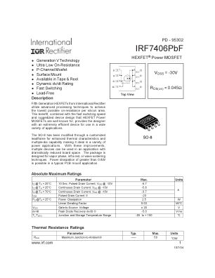 IRF7406 数据手册首页