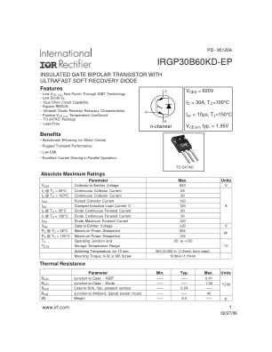 IRGP30B60KD-E 数据手册首页