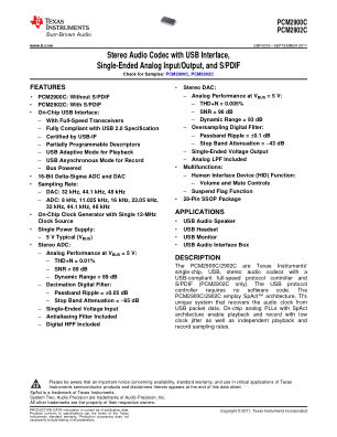 PCM2902C datasheet cover page