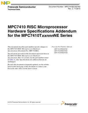 MPC7410ECS07AD 数据手册首页
