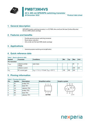 PMBT3904VS datasheet cover page