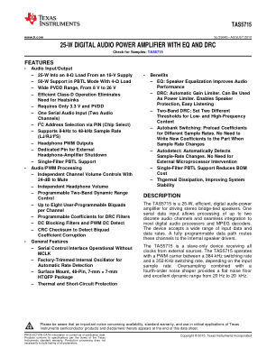 TAS5715 datasheet cover page