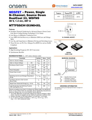 NTTFSSCH1D3N04XL 数据手册首页