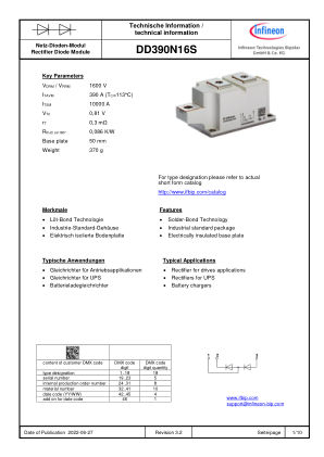 DD390N16S datasheet cover page