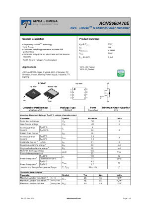 AONS660A70E 数据手册首页