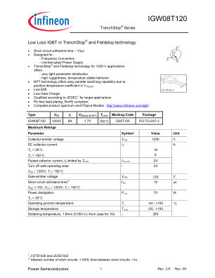 IGW08T120 datasheet cover page