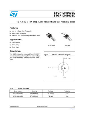 STGP10NB60SD 数据手册首页