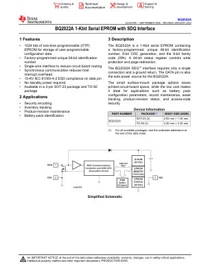 BQ2022A 数据手册首页