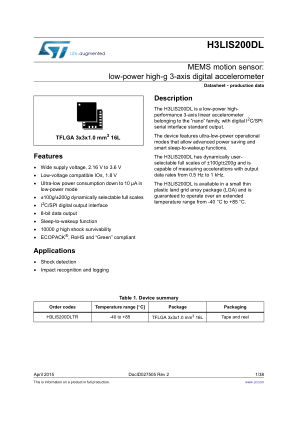 H3LIS200DL 数据手册首页