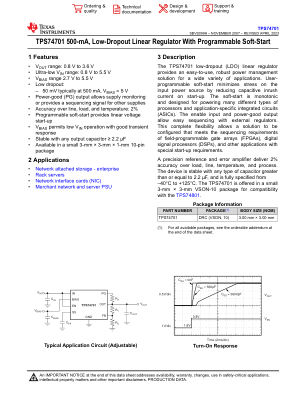 TPS74701 datasheet cover page