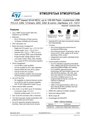 STM32F072x8-xB 数据手册首页