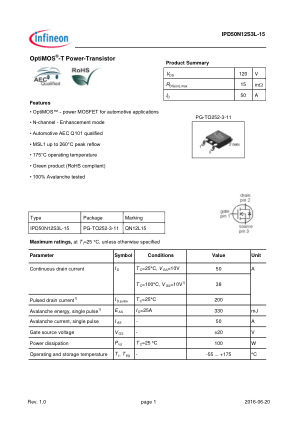 IPD50N12S3L-15 datasheet cover page