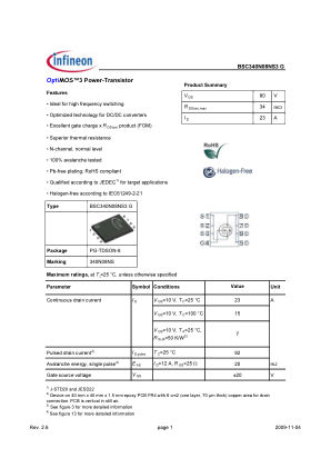 BSC340N08NS3-G 数据手册首页