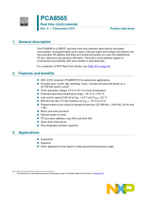 PCA8565 datasheet cover page