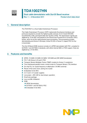 TDA10027HN datasheet cover page
