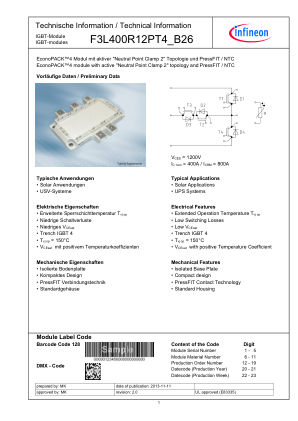 F3L400R12PT4-B26 datasheet cover page