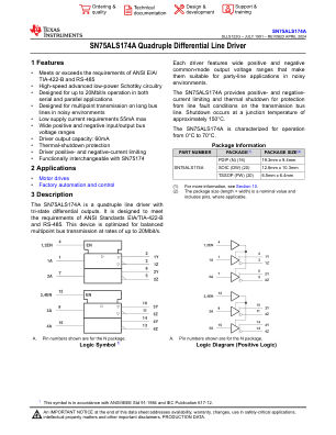 SN75ALS174A 数据手册首页