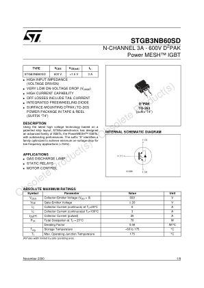 STGB3NB60SD 数据手册首页