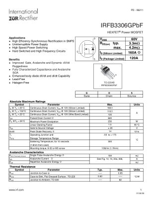 IRFB3306G 数据手册首页