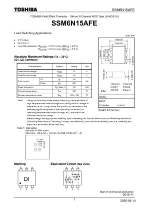 SSM6N15AFE 数据手册首页