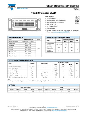 OLED016O002BBPP5N00000 datasheet cover page