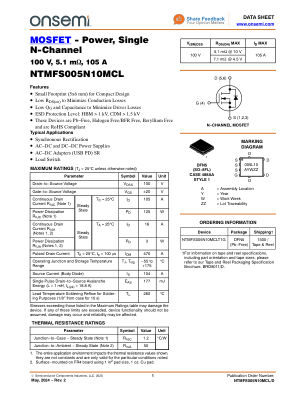 NTMFS005N10MCL 数据手册首页