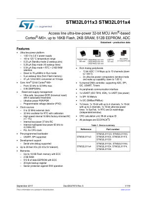 STM32L011D4 数据手册首页