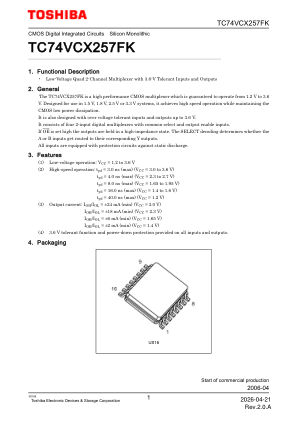 TC74VCX257FK datasheet cover page