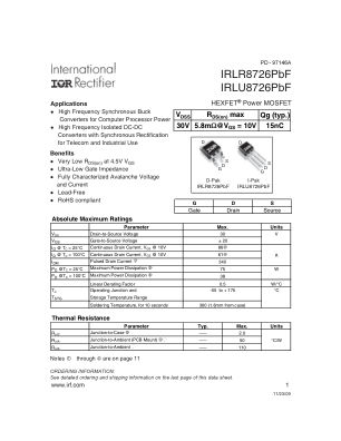 IRLR8726 datasheet cover page