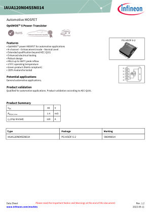 IAUA120N04S5N014 datasheet cover page
