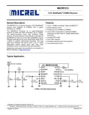 MICRF213AYQS 数据手册首页