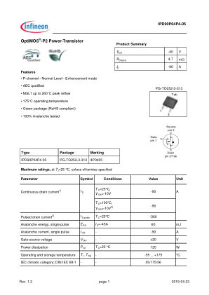 IPD90P04P4-05 datasheet cover page