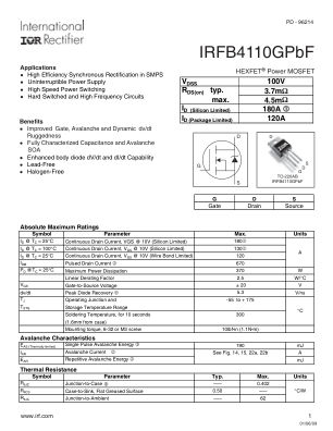 IRFB4110G 数据手册首页