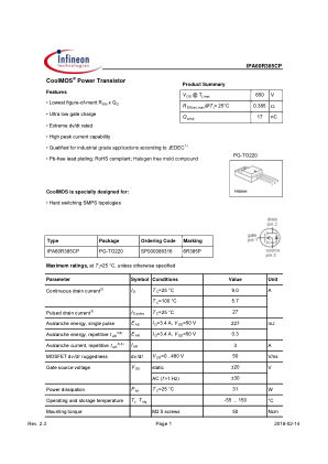 IPA60R385CP datasheet cover page