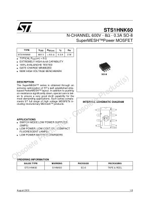 STS1HNK60 datasheet cover page