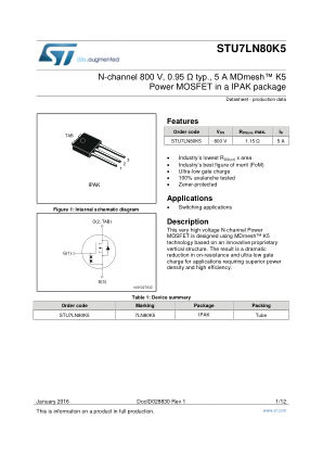 STU7LN80K5 datasheet cover page
