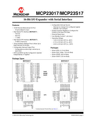 MCP23S17-E 数据手册首页