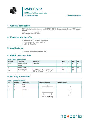 PMST3904 datasheet cover page