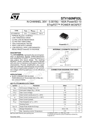 STV160NF03L datasheet cover page