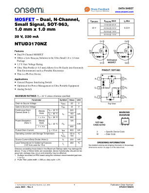 NTUD3170NZ 数据手册首页
