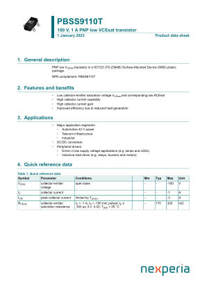 PBSS9110T datasheet cover page