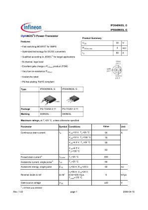 IPD040N03L-G 数据手册首页