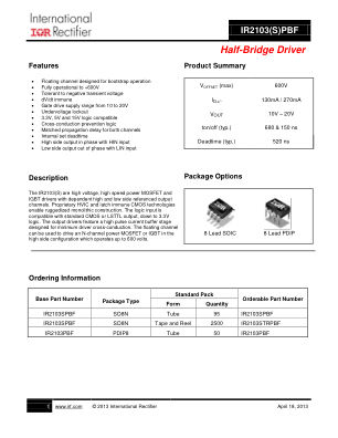 IR2103S datasheet cover page