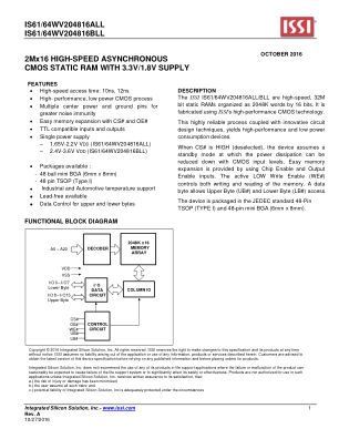 IS61WV204816BLL-10TLI datasheet cover page