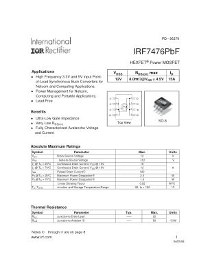 IRF7476 数据手册首页
