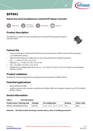 BFP843 datasheet cover page