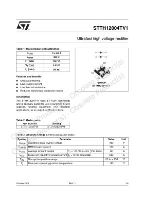 STTH12004TV1 datasheet cover page