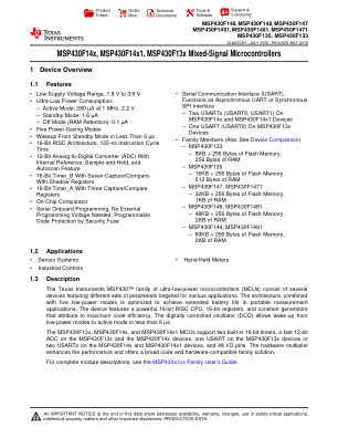 MSP430F1491 datasheet cover page